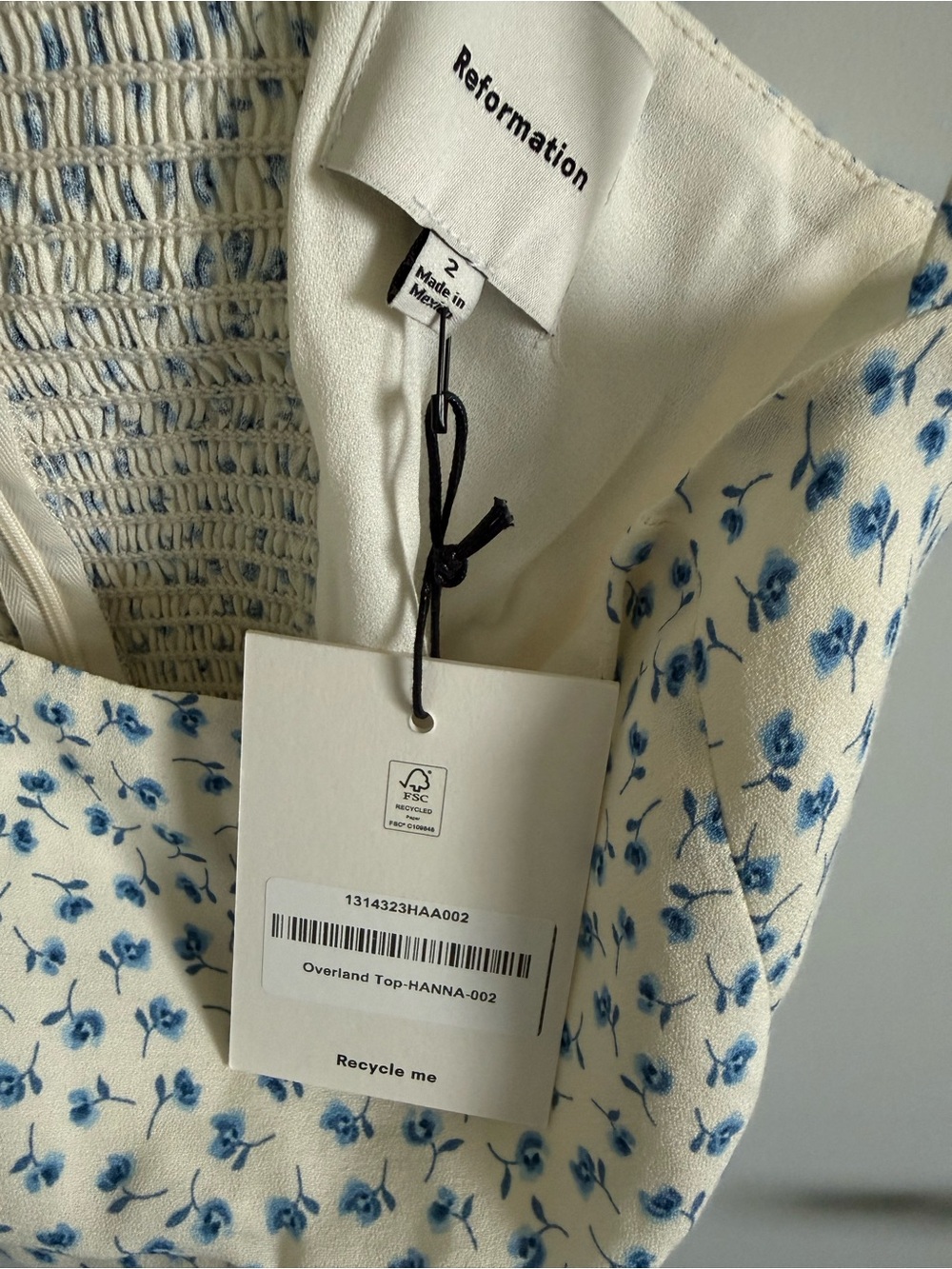 Reformation White Floral Square-Neck Cami Top with Blue Print - Picture 3 of 4
